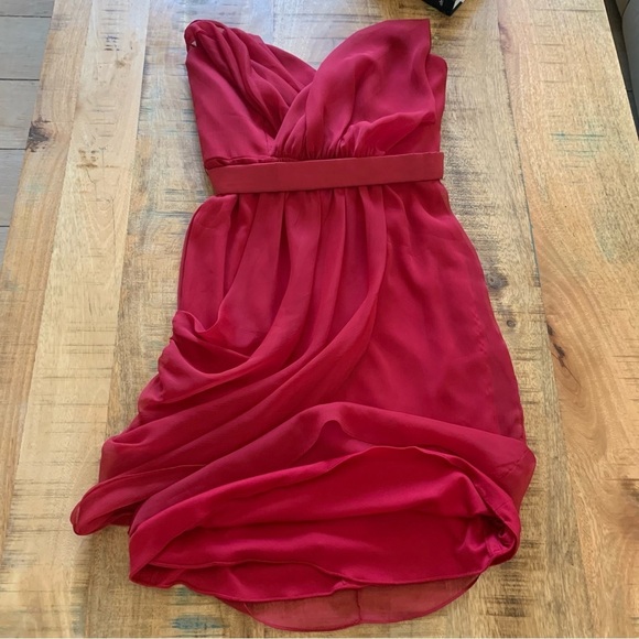 Lela Rose Sleeveless V Neck Short Bridesmaid Flame Dress by Dessy Size 10 - Picture 15 of 16